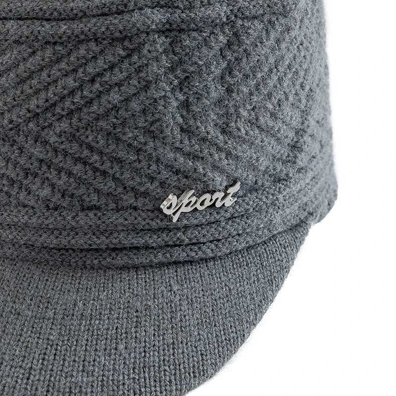 New Men Winter Hats Casual Keep Warm Beanie Cap Male Sports Brim Knitted Hats