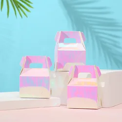 6pcs/set Gradient Pink Paper Cake Box Small Cupcake Packaging Box With Handle Wedding Candy Gift Bag Party Supplies