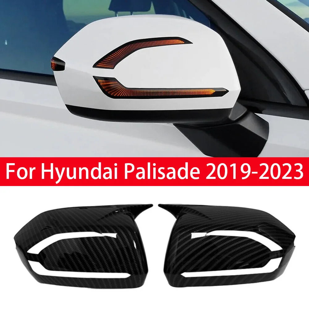 For Hyundai Palisade 2019-2025 Car Sticker Rearview Side Mirror Cover Wing Cap Exterior Door Rear View Case Trim Carbon Look