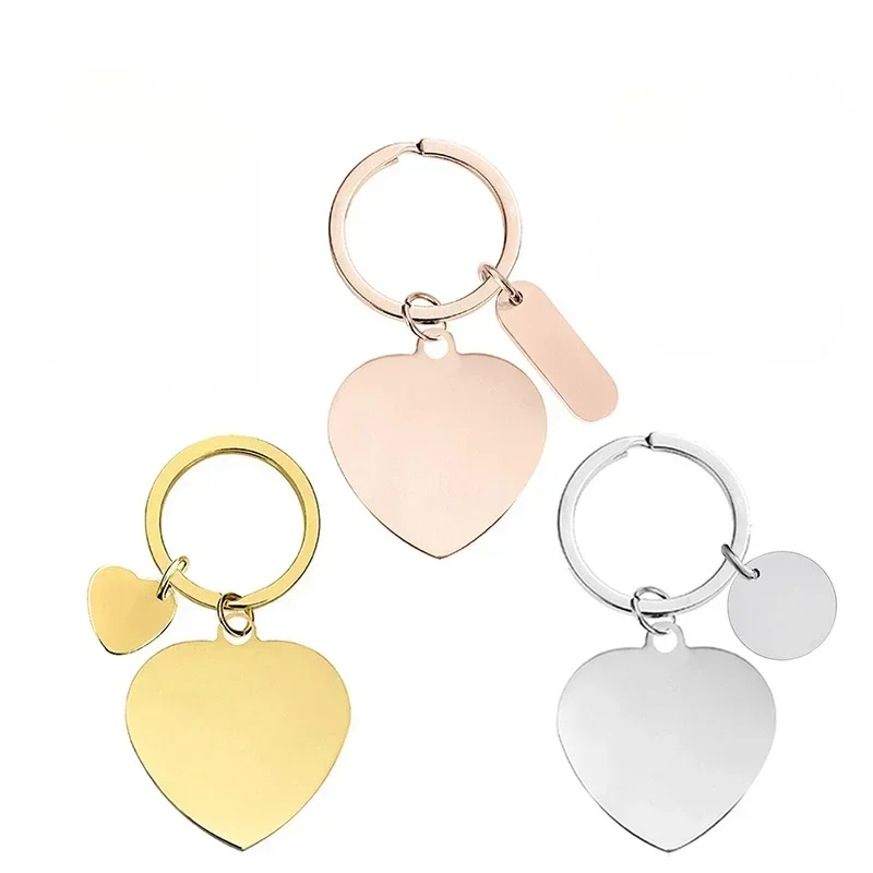 

Custom Logo Stainless Steel Heart Rectangle Round Keychain for Friends Lover Laser Metal Key Chain Ring Personalize Keyring Gift