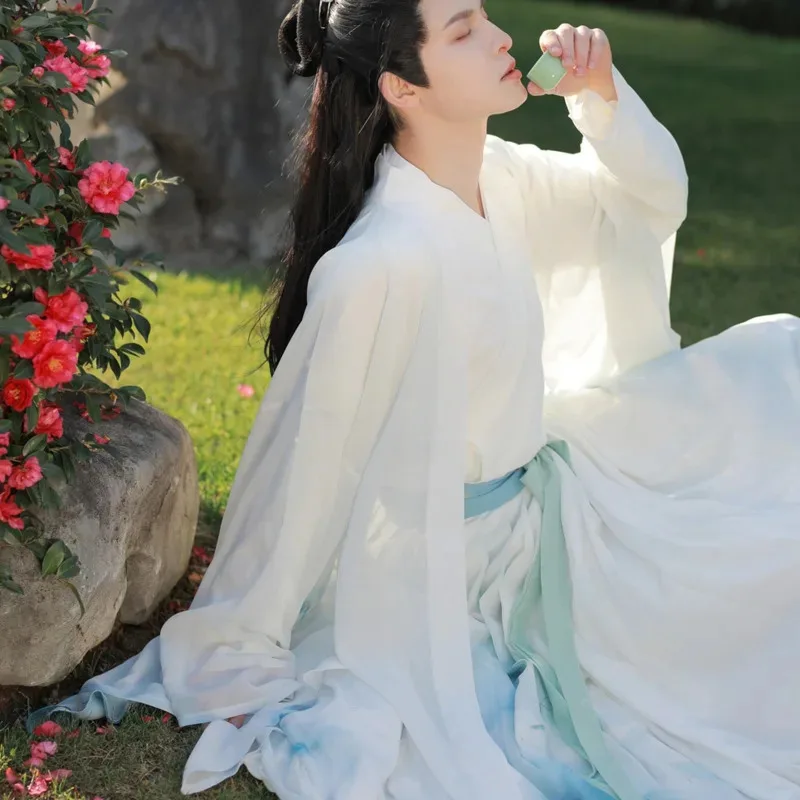 

NewHanfu для мужчин и женщин, древняя пара CP Wei Jin, сказочный стиль, юбка с большими рукавами на талии, рыцарь, вода Clou1;s'6,y;9'b,5;