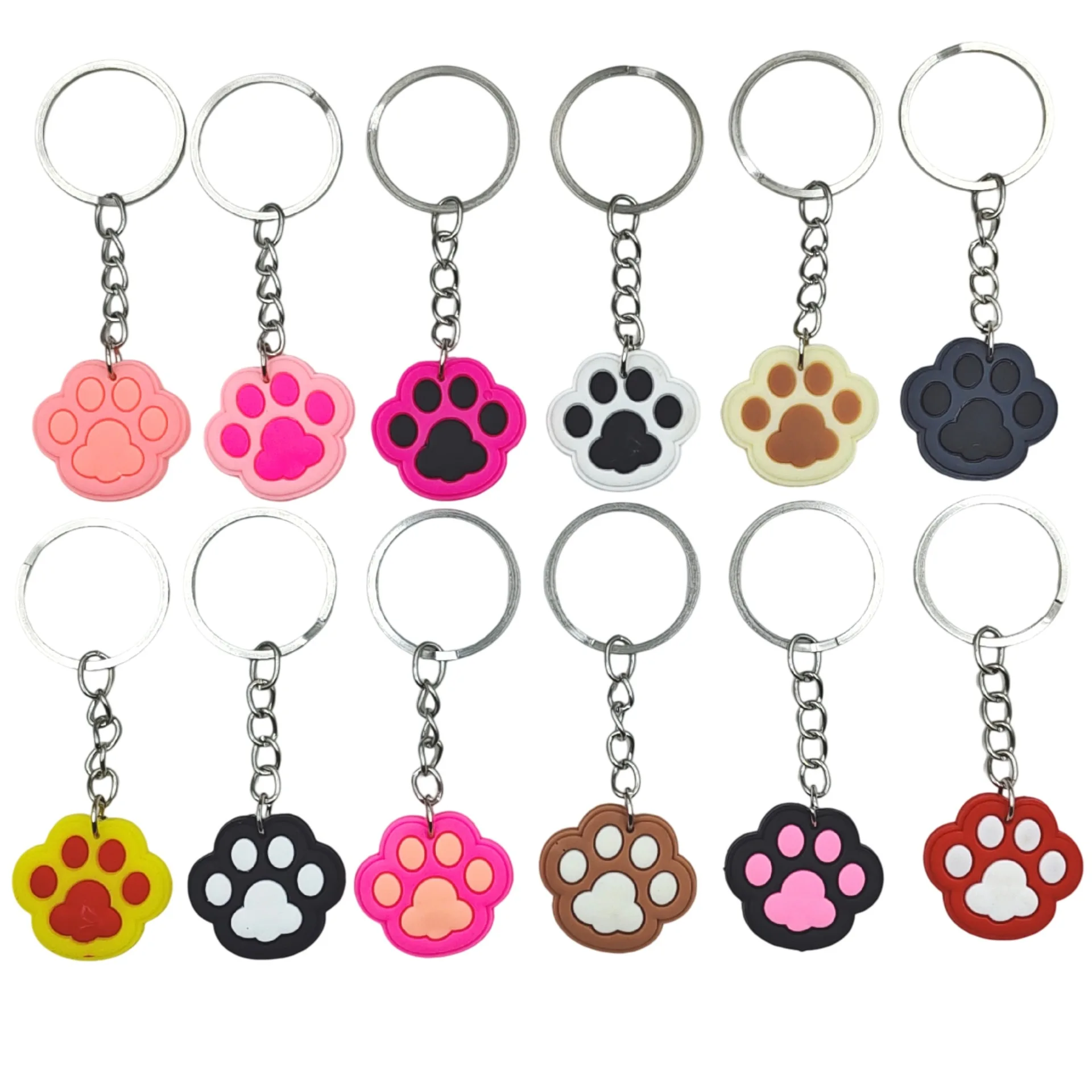 

12PCS cartoon keychains dog paws cat paws PVC soft rubber keychains bag accessories pendants small gifts