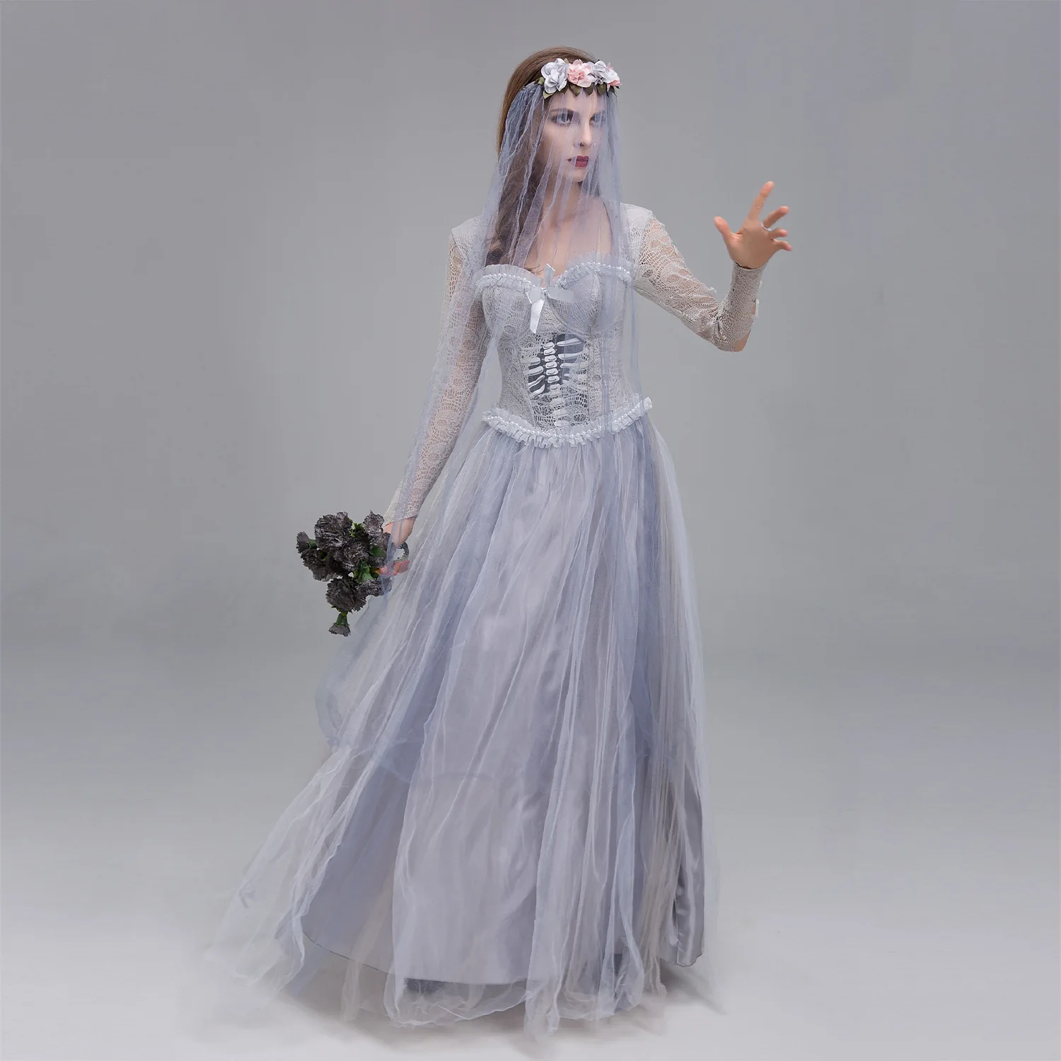 2025 Novo traje de halloween feminino Ghost Bride Dr Terroristic Fem Performance Costume Aveyard Ghost Tradicional Chine...