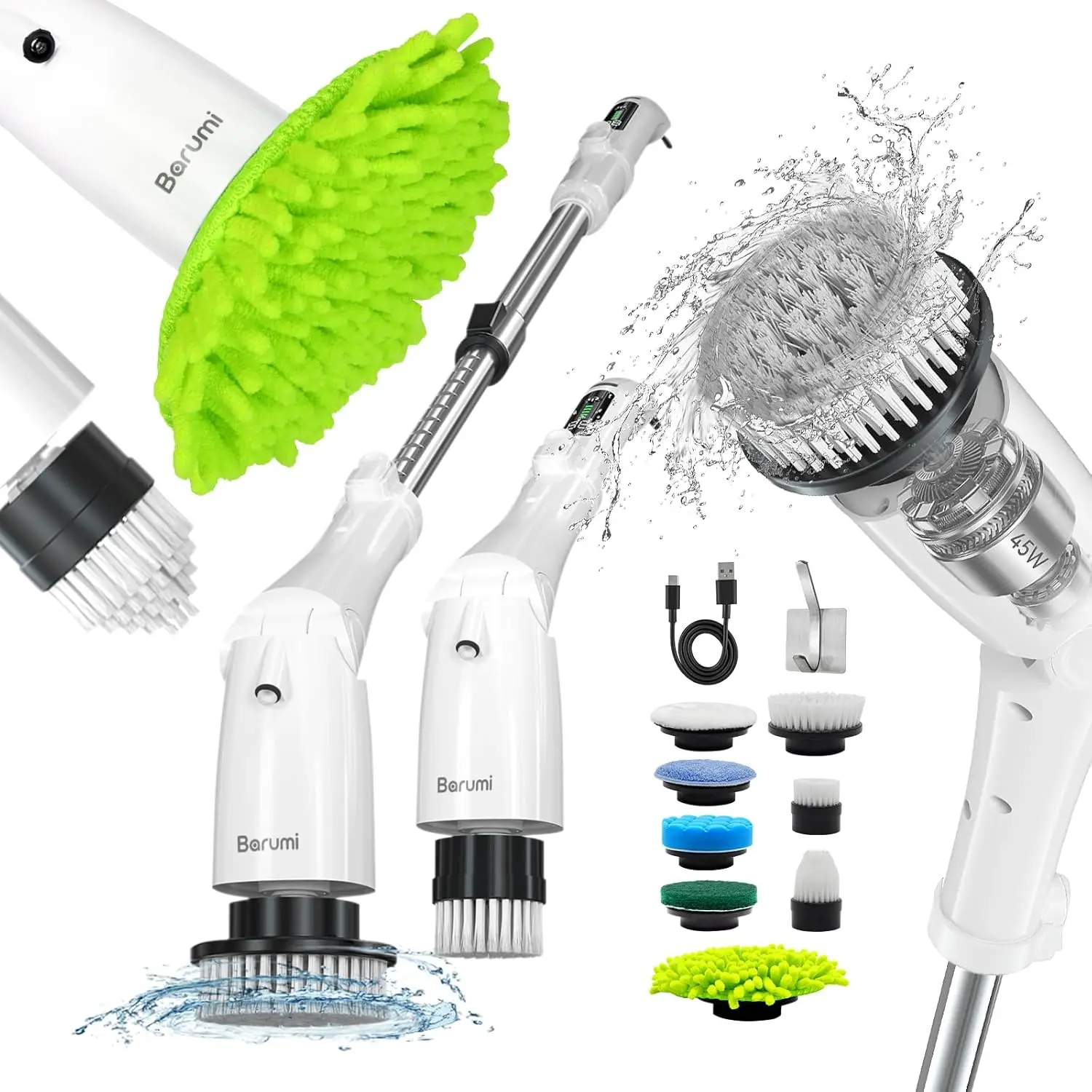 

Electric Spin Scrubber with 3 Speeds, Adjustable Head, 8 Brush Heads, Cordless
