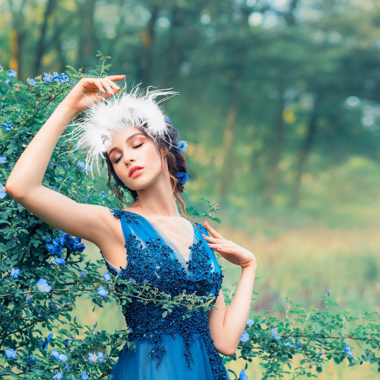 Flowers Headband Miss Lace Headbands for Women Feather Wide Festival Hair Accessory