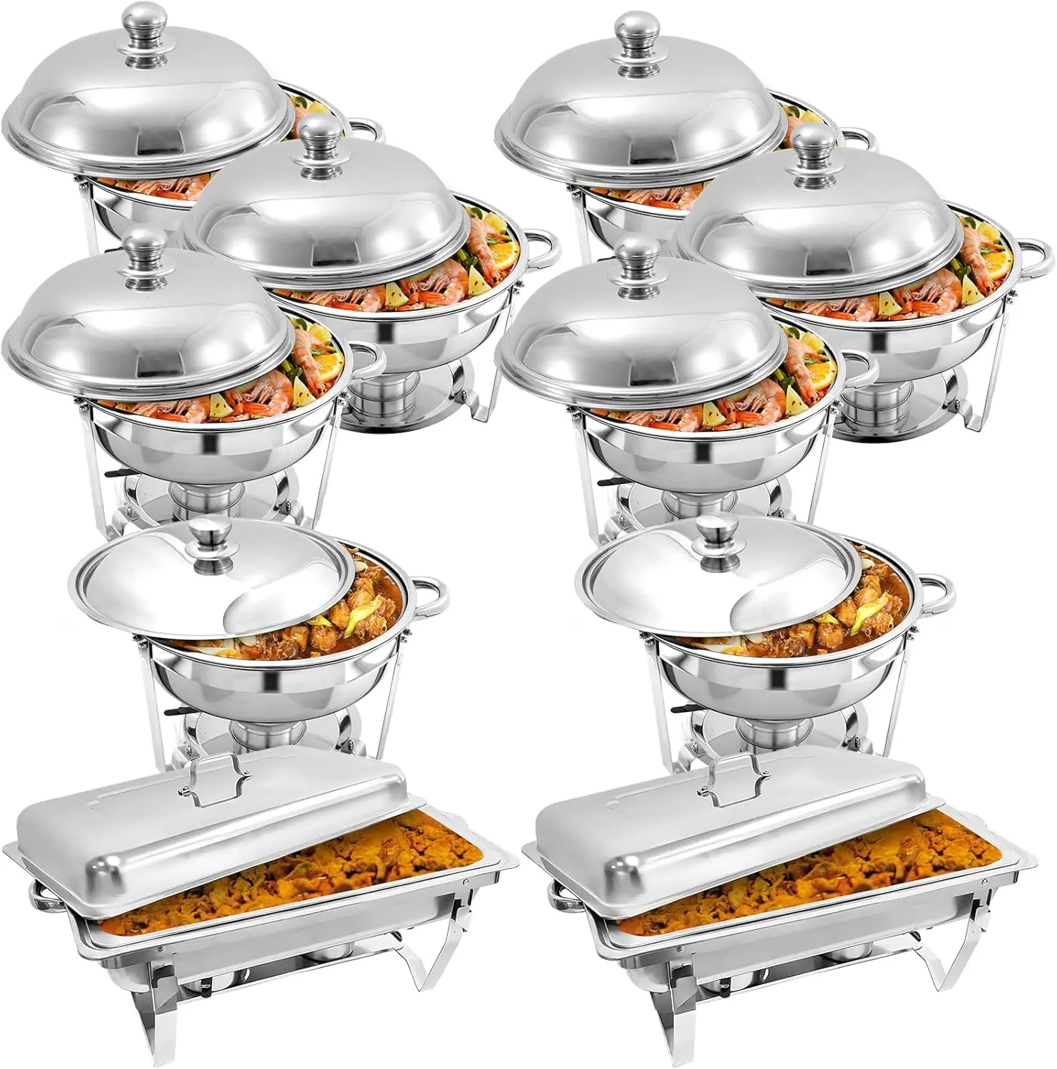 10 Pack Chafing Dish Buffet Set, Stainless Steel Catering Food Warmer For Banquet, Parties, Wedding (6 Packs 6Qt Pan + 2 Packs