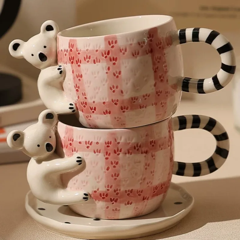 Ceramic mug hot American coffee cup saucer koala cup breakfast milk cup