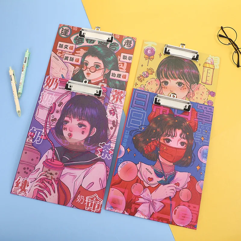 A4 Wooden Board Clip Hong Kong Style Girl Cartoon Folder Student Hard Pad Test Paper Homework Clip Writing Board Office Supplies