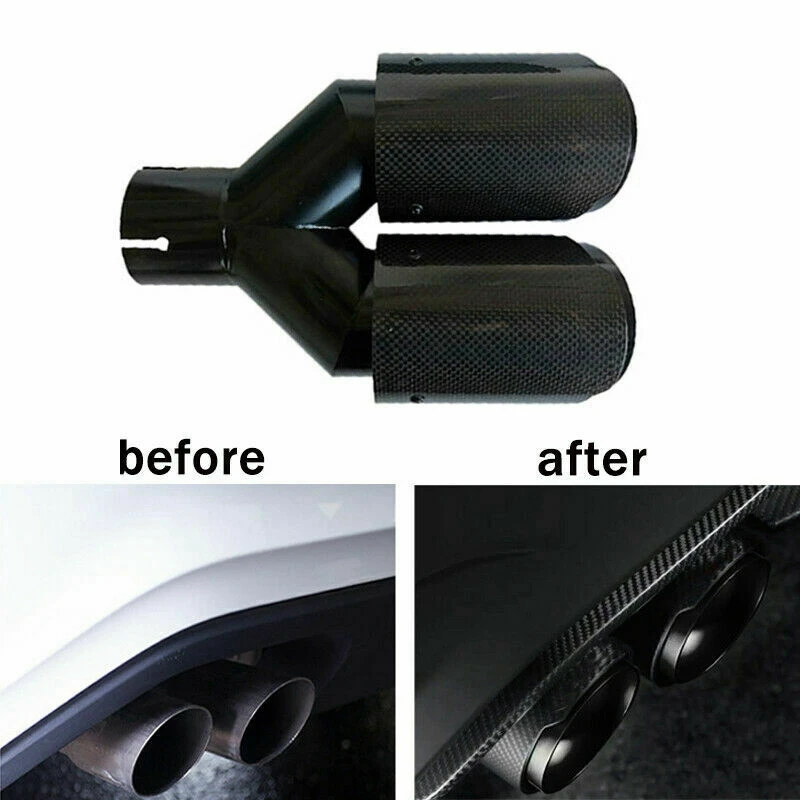 

63MM Universal Y Shape Double Car Exhaust Carbon Fiber Muffler Tip Pipe Trim Nozzle Renault Decoration Glossy Black Car Tuning