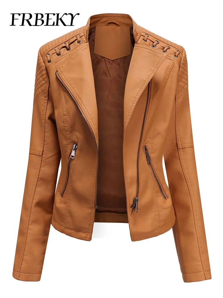 Spring Autumn Short Section Long Sleeve Zipper Jacket Slim Faux Leather Jacket Casual Solid Color Fashion Jacket Loose Outwear