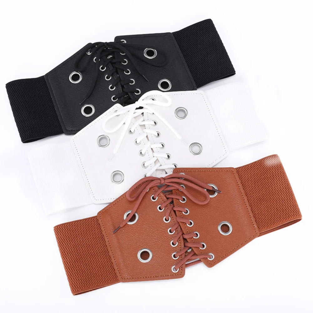 Ultra Wide Belt For Women Elastic Cinch Lady High Waist Rivet Girls Waistband Coat Dress Waist Seal Front Lace-up Waistbands