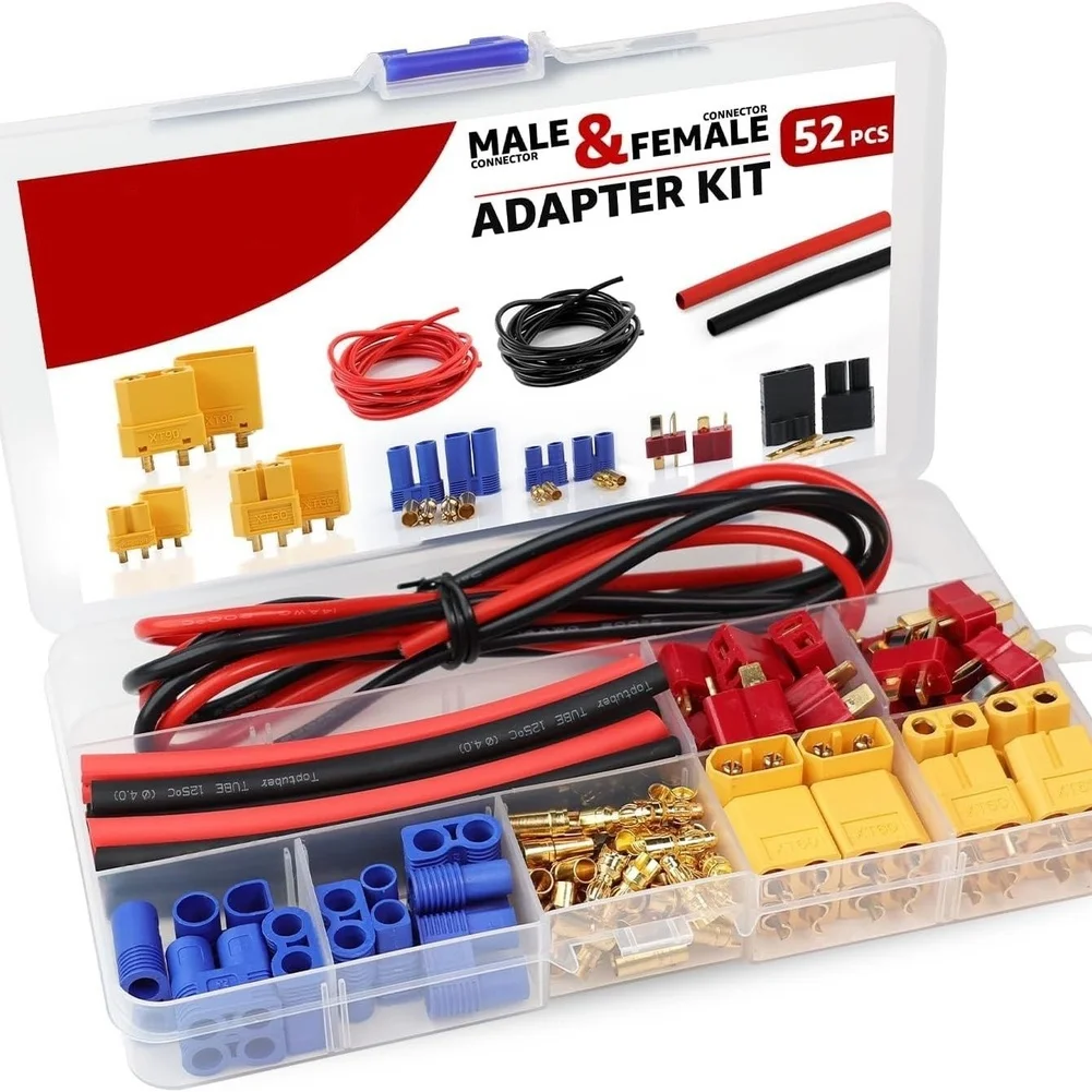 62PCS 14AWG Silicone Wire Connector Set For XT60 EC3 Type Plug- Male Female Battery Lead- Kit For RC Aircraft Car Mechanic Tool