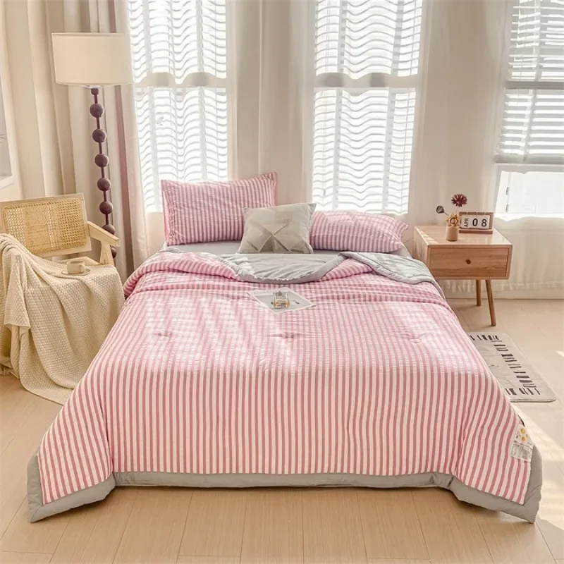 

2025 new cationic striped seersucker soybean summer quilt 150 * 200cm simple stripes - green