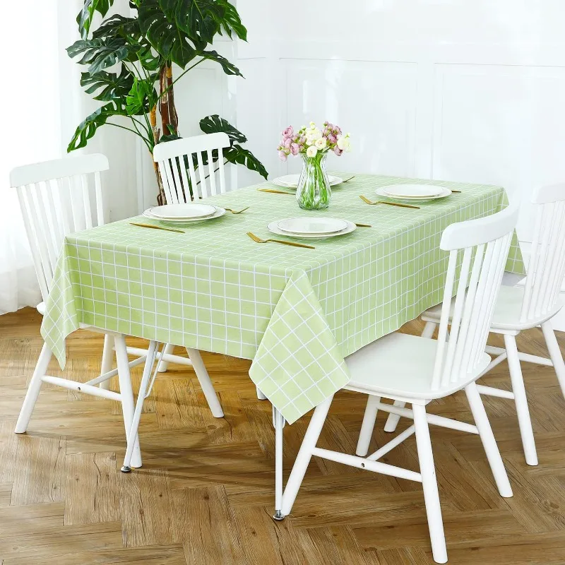 1PC Plastic PVC Rectangula Grid Printed Tablecloth Waterproof Oilproof Kitchen Dining Table Colth Cover Mat Oilcloth Antifouling