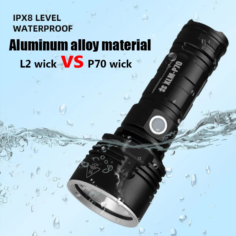 Super Bright High Power Led Flashlight P70 USB Rechargeable Flashlight Waterproof Light 26650 Battery Flashlight Camping Light