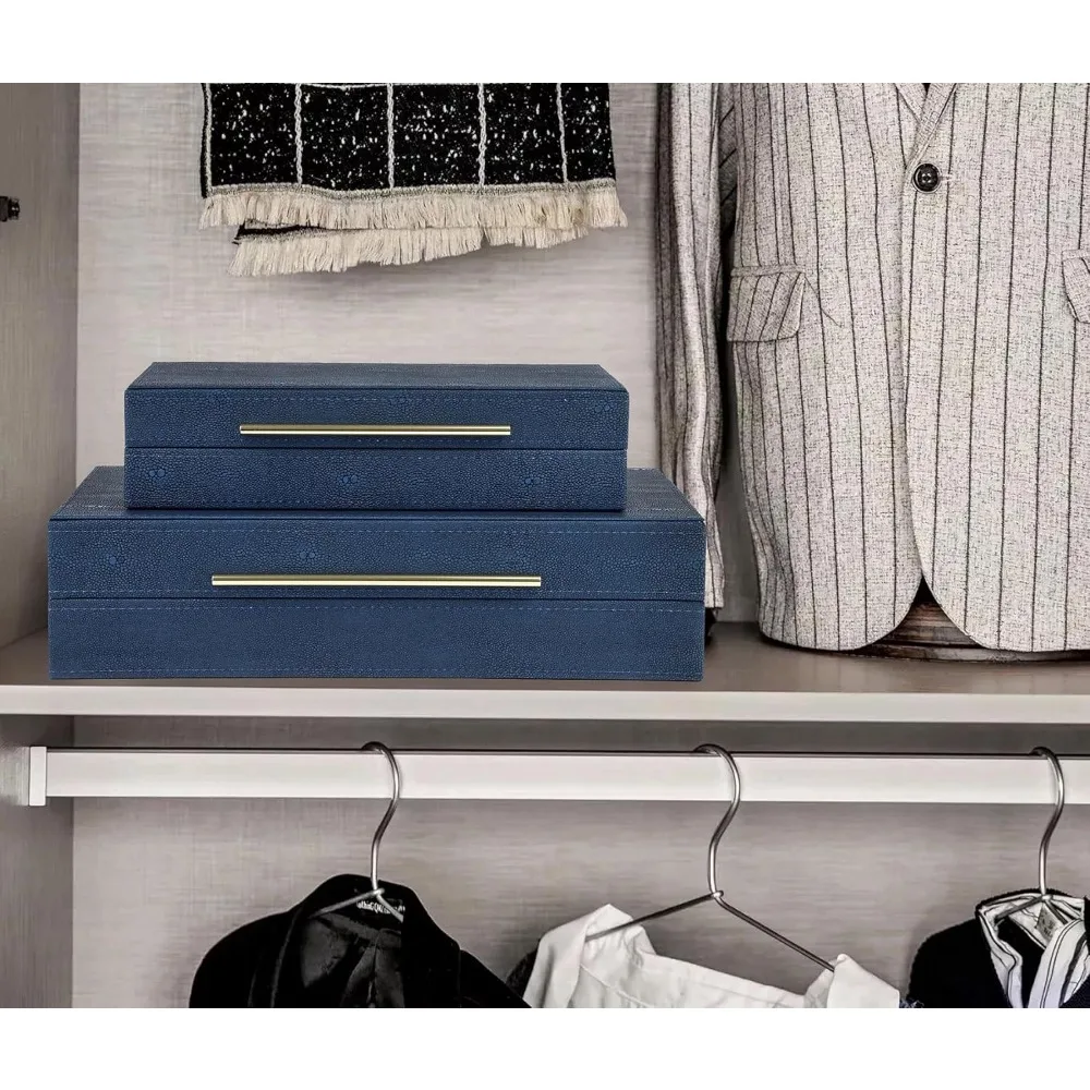 Stylish Faux Leather Nesting Boxes Set, Large 2-Piece Decorative Storage Organizer for Jewelry and Accessories