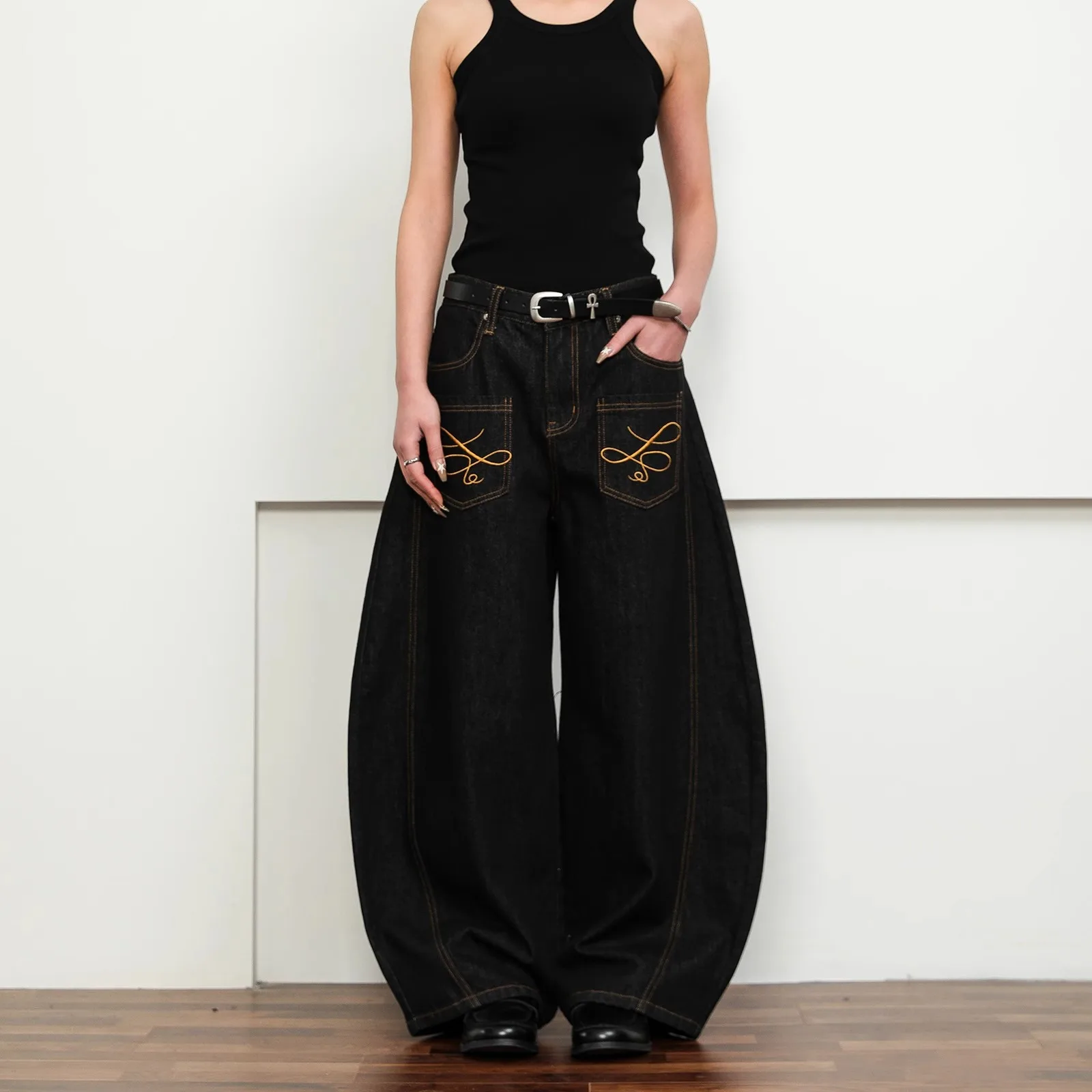 

Повседневные широкие брюки-карго с изогнутым кроем и прямым силуэтом из американского хлопка для молодых мужчин