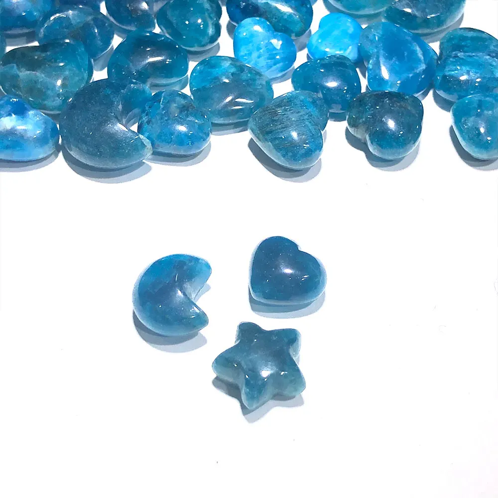 1pc Natural Mini Blue Apatite Moon Star Heart Quartz Crystals Healing Stone Energy Mineral Decor DIY Jewelry Fashion Gemstone