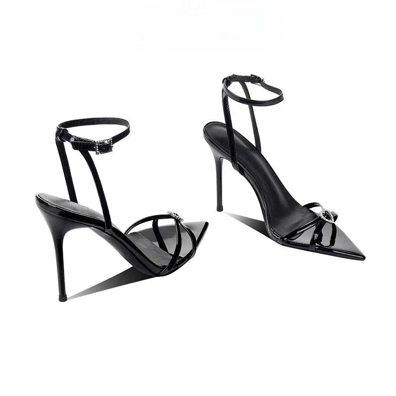 

2025 Summer New Women's Black Pointed Fine Heel Sexy Fashion Dress High Heel Sandals