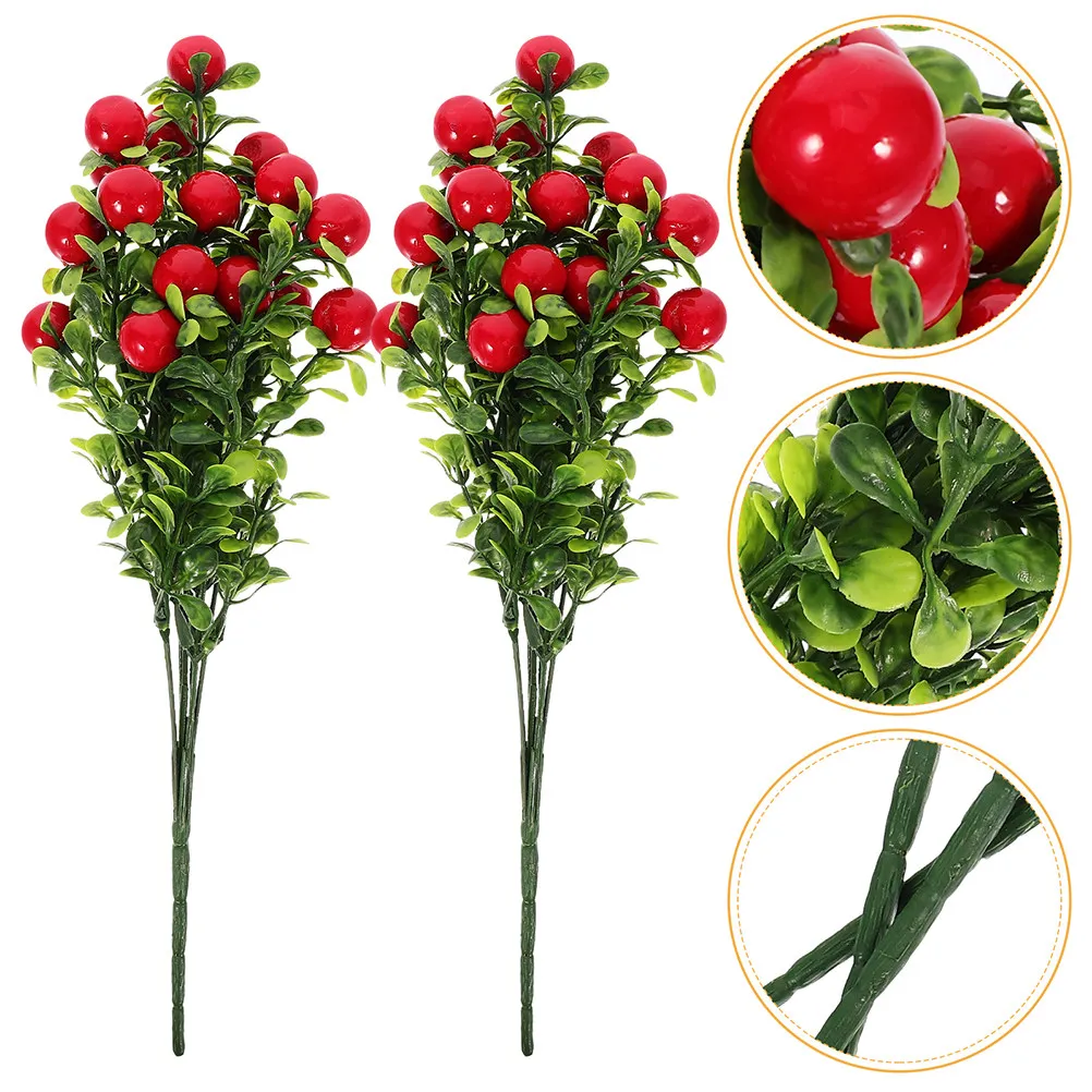 

6 шт. реалистичных искусственных веток вишни с красными ягодами для декора дома и офиса, настольный аксессуар, имитация для свадеб и вечеринок