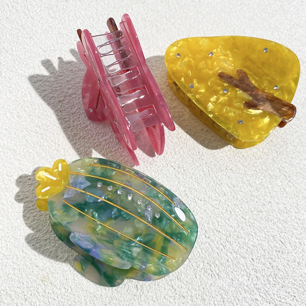 لطيف الكرتون شجرة الصبار حجر الراين القرش مشبك شعر كليب للنساء جديد مضحك كريستال ذيل حصان إكسسوارات الشعر أداة غطاء الرأس