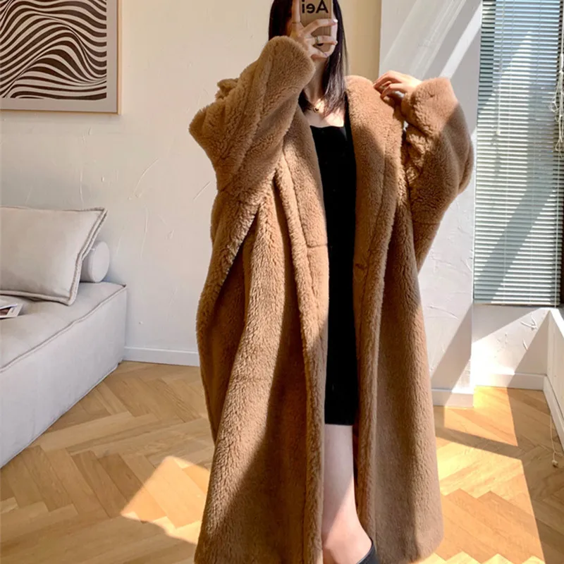 سوبر طويل رقيق فو الثعلب الفراء خندق معطف المرأة التلبيب التباين اللون فروي سترة الشتاء ملابس النساء فو الفراء معاطف Wh27