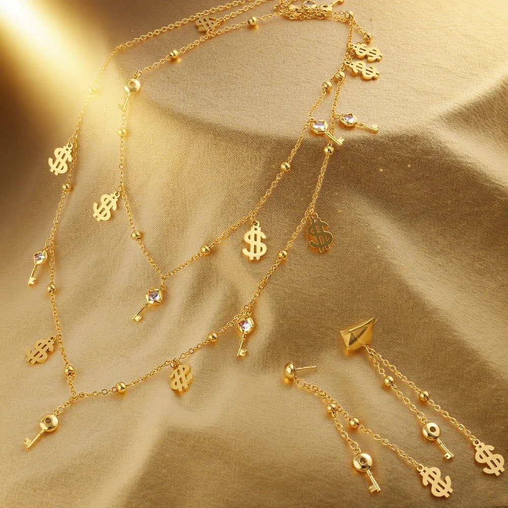 

Bohemian earring and necklace jewellery set for woman Dollar style Tassel Earrings Necklace Beach Jewelry Vacation Gift