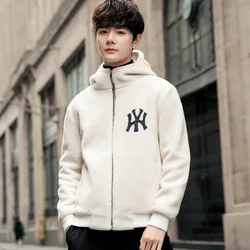 High-grade Small Cashmere Men's Casual Jacket Hooded Zipper Thickened Warm Wool Men's Jacket Winter New Designer Clothing Hombre