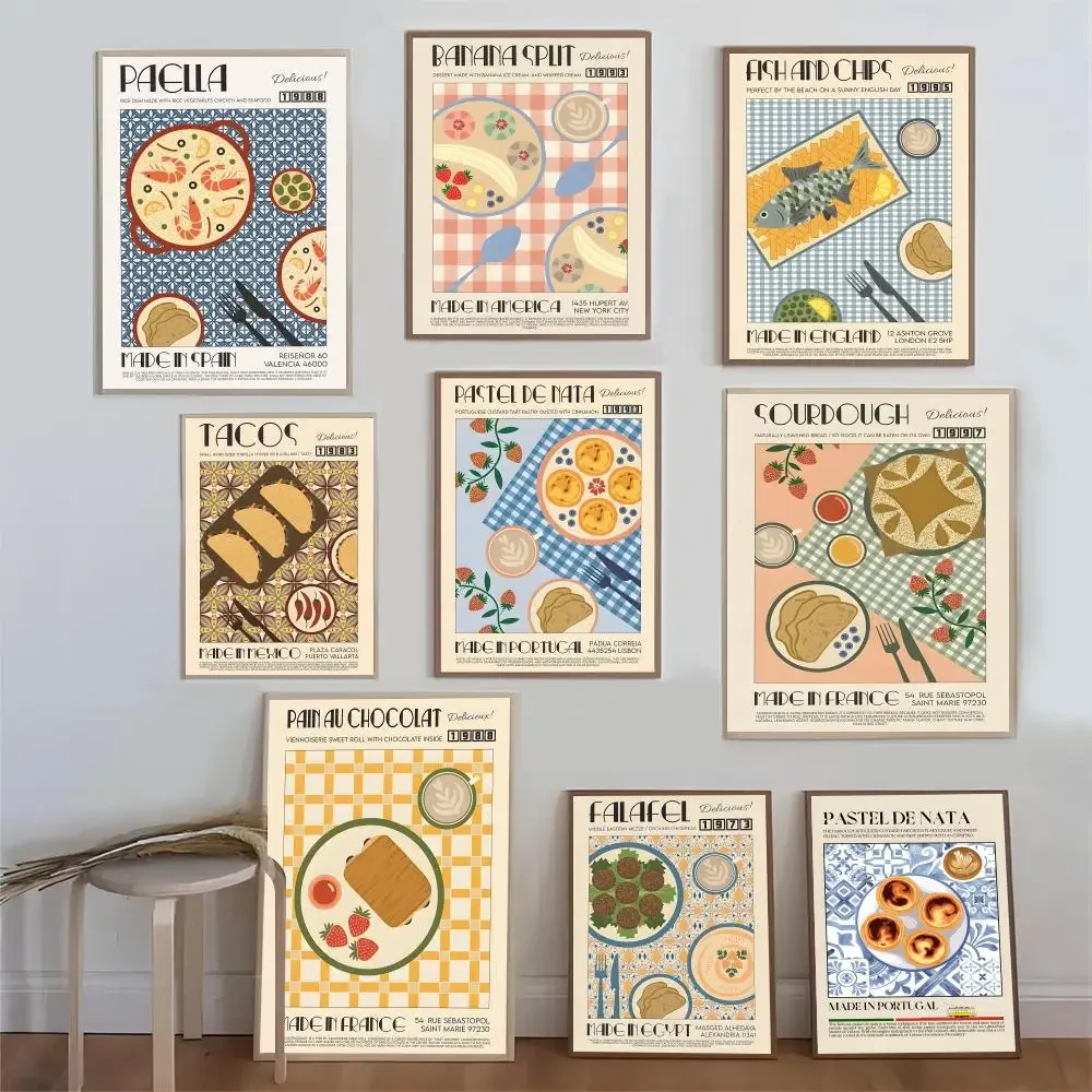 Coffee Banana Split Sushi Ramen Retro Korean Food Posters Fancy Wall Sticker For Living Room Bar Aesthetic Decoration Wall De