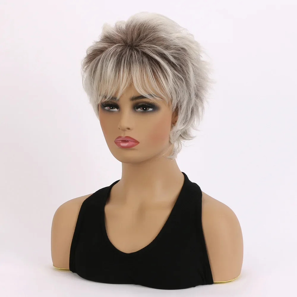 Pixie Cut Hairstyle Short Blonde Wigs Natural As Real Hair Soft & Healthy Synthetic Hair with Bangs Cosplay Party Wig for Women