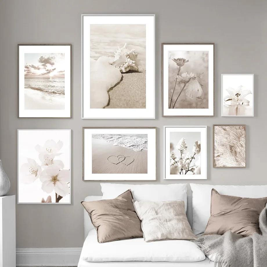 1pc frameless Canvas Painting Beige Beach Conch Flower Grass Wall Art Canvas Painting Nordic Posters Aesthetic And Prints Wall P