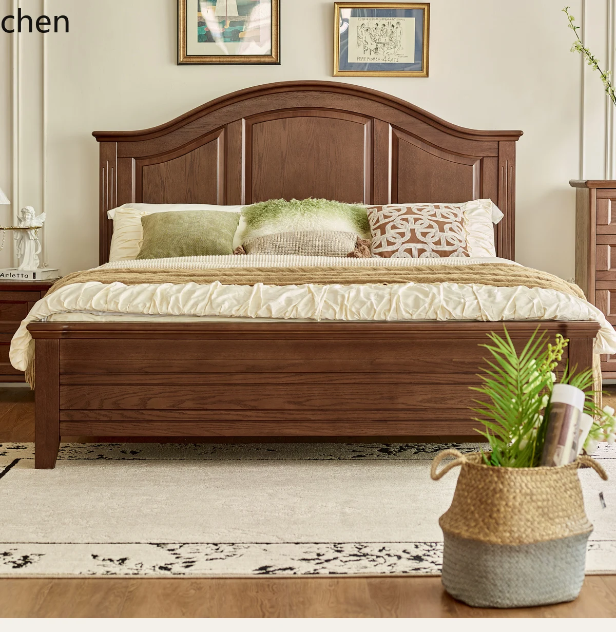 ZML Solid Wood Bed Modern Simple Double Master Bedroom Bed Vintage Style Solid Wood Bed