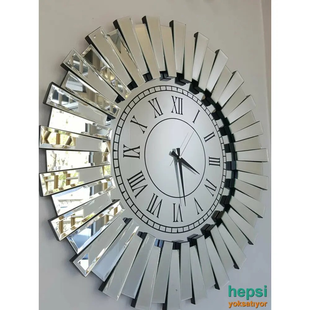 Solar Gloryan Silver Black Silver Decorative Mirrored Wall Clock