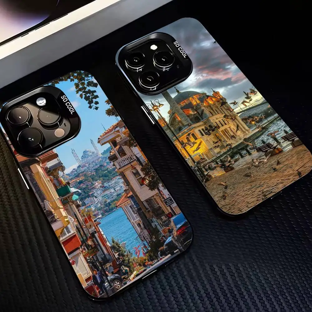 

T-Turkey I-Istanbul S-Scenery Phone Case For iPhone17,16,15,14,13,12,11,Pro,MAX Gray Matte Silicone Black Cover