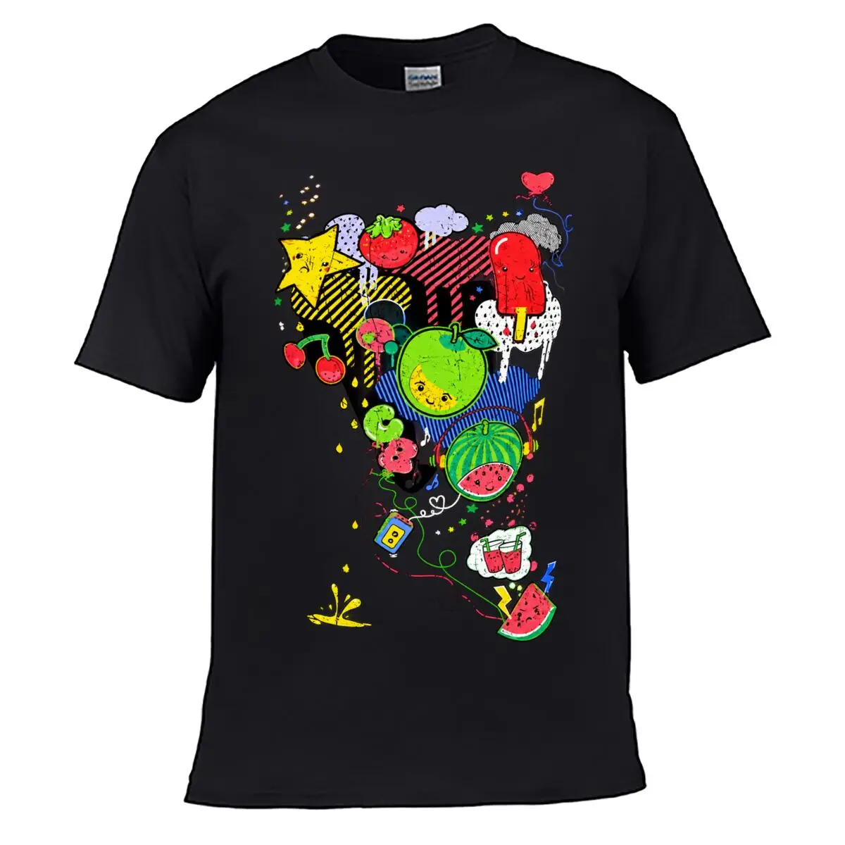 Colorful Fruit Strawberry Watermelon Apple Cherry Collage Street Loose Simple Tee