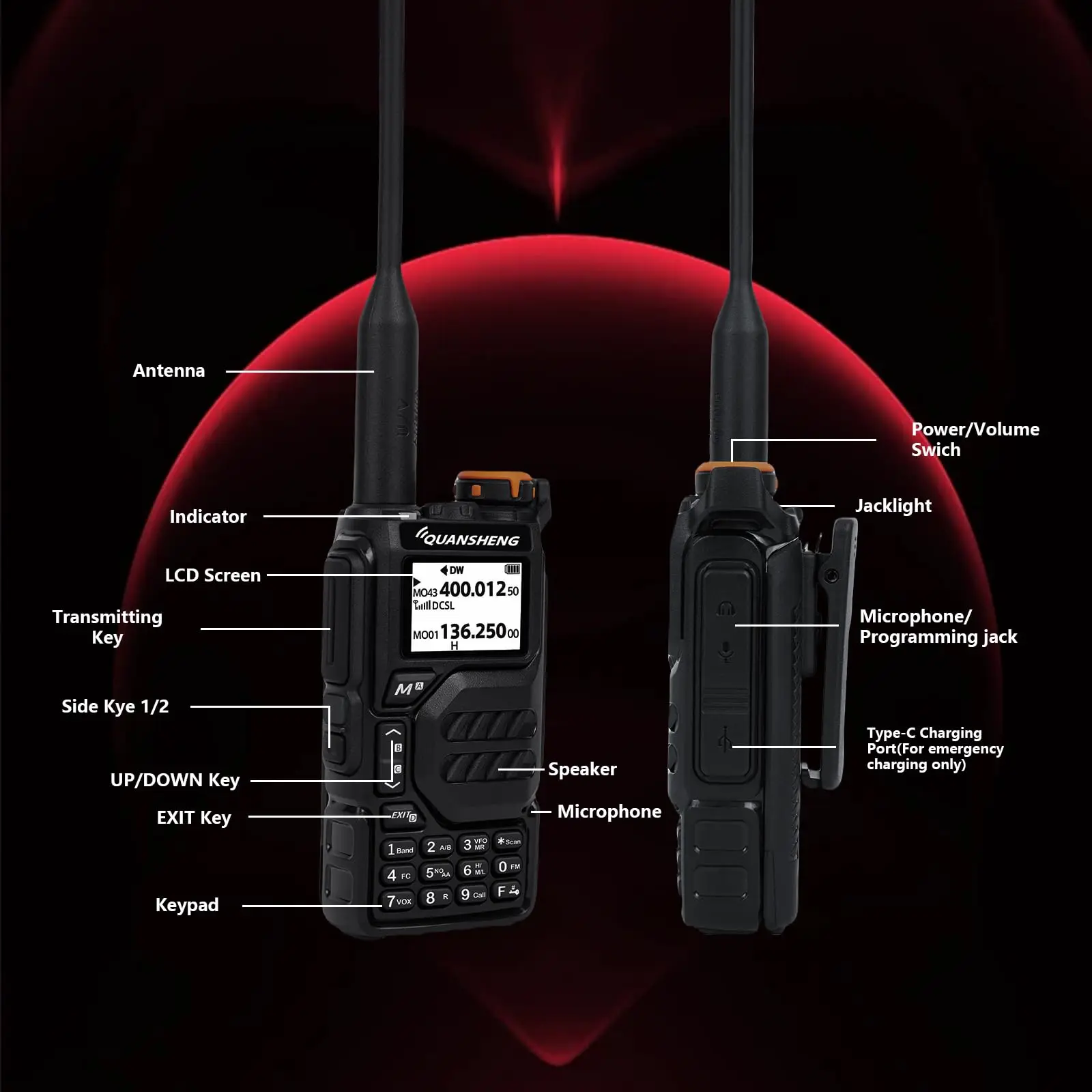 Quan sheng UV-K5 Walkie Talkie Dualband 5 w wiederauf lad bares Funkgerät Noaa Notfall-Wetter empfänger mit C-Ladekabel