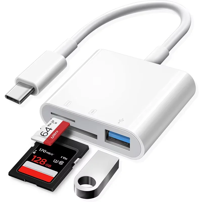 USBC SD Card Reader for iPhone 15-17, Type C to Micro SD Adapter for iPad/Mac, USB C Camera Card Reader with USB A Port