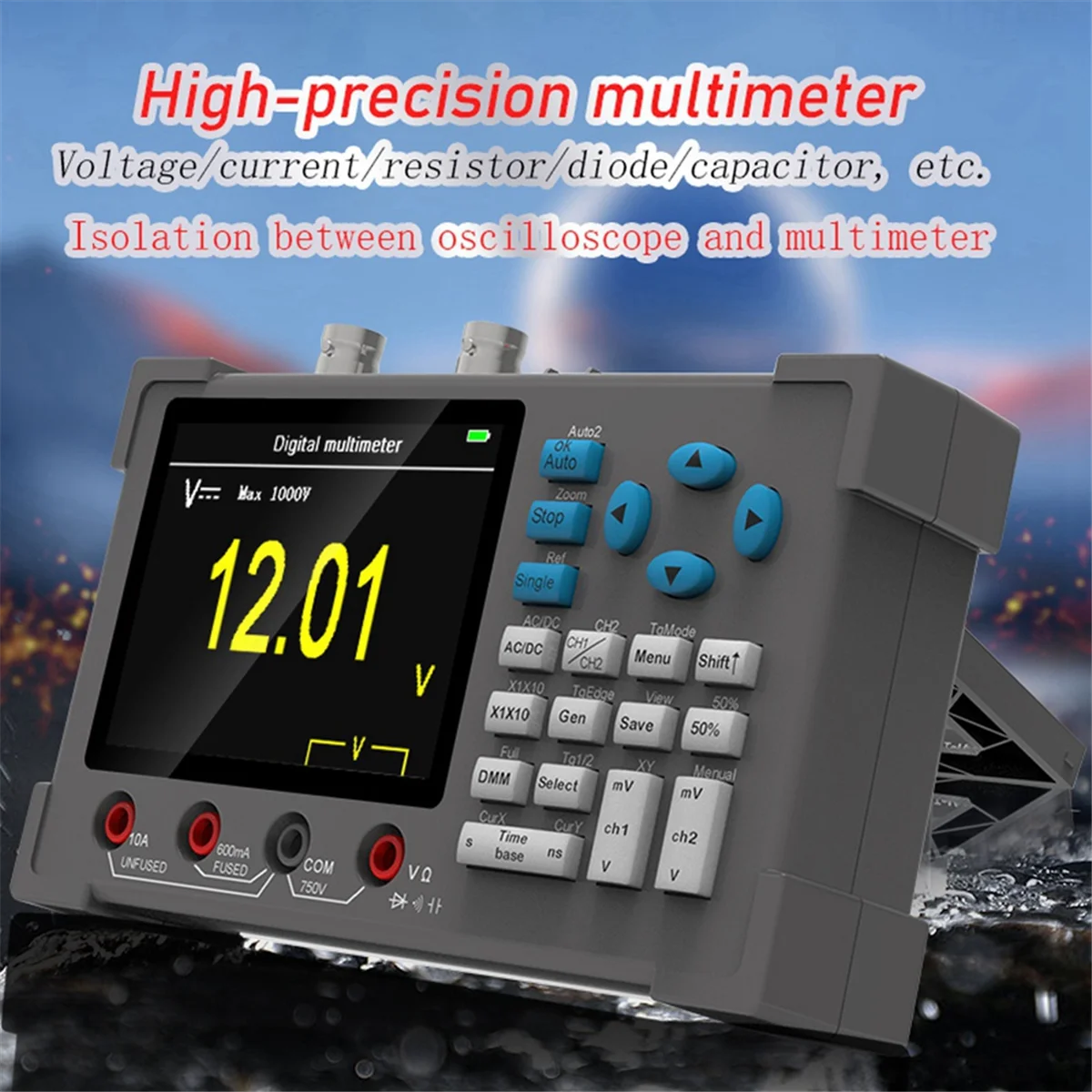 Osciloscópio digital multifuncional 3 em 1, canal duplo, taxa de amostragem de 250MSa/S, tela IPS de 3,2 polegadas-OldTree