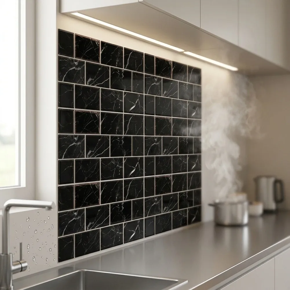 3D Epoxy Style Self Wall Tiles for Kitchen Waterproof Oil for proof PVC Decals Easy DIY Installation 32x16.5cm 6 pcs