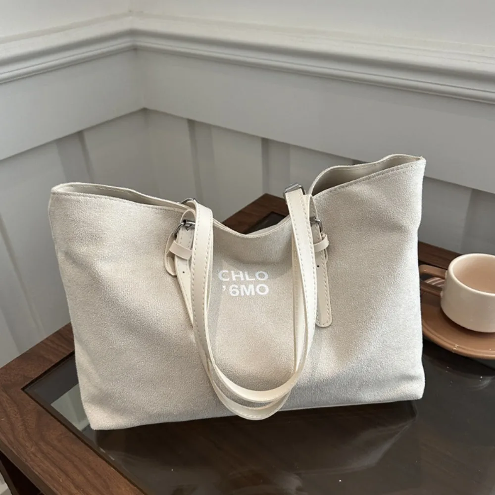 

Versatile Korean Style Pu Tote Bag Velvet PU Handbag Letter Underarm Bag Pure Color All-match Suede Shoulder Bag Women