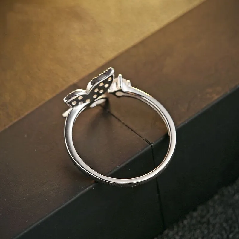 Popular 925 Sterling Silver Jewelry Temperament Simple Cute Butterfly Micro-inlay Crystal Opening Beautiful Ring  R226