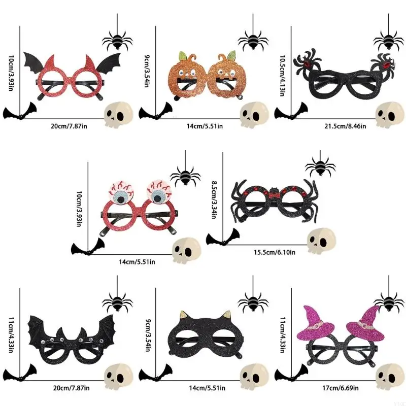 8Pcs Funny Plastic Glasses Frame Halloween Costume Accessories for Adult Kid Y4QC view 6