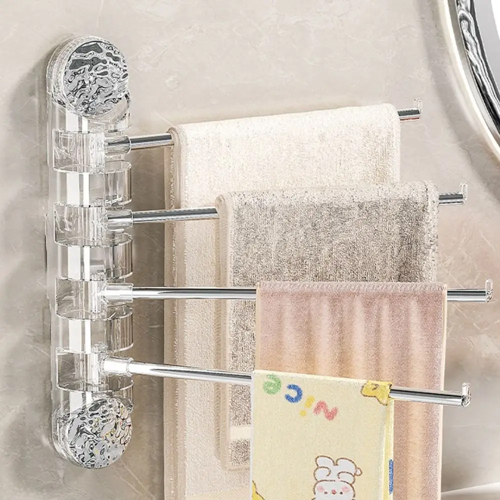 2/4-arms Suction Cup Towel Racks Space Saving Rotating Wall Mounted Towel Holder Non Punching Anti-rust Swivel Towel Bar