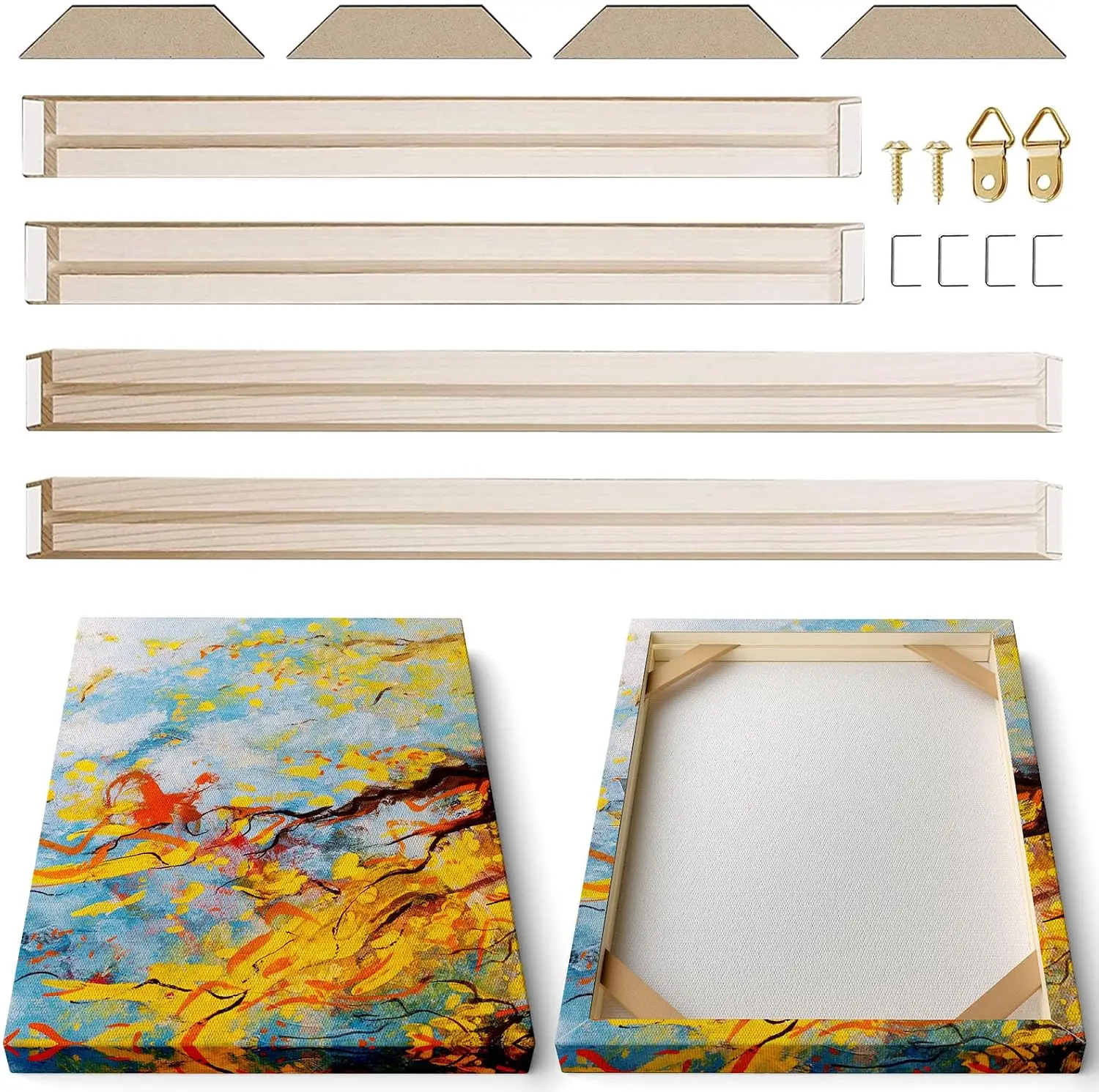 DIY Wooden Canvas Stretcher Bars Canvas Frame Kit for Gallery Wraps – Sturdy Solid Wood Bars for Oil Paintings, Gallery, Posters, Diamond Painting, Home Studio Wall Decor