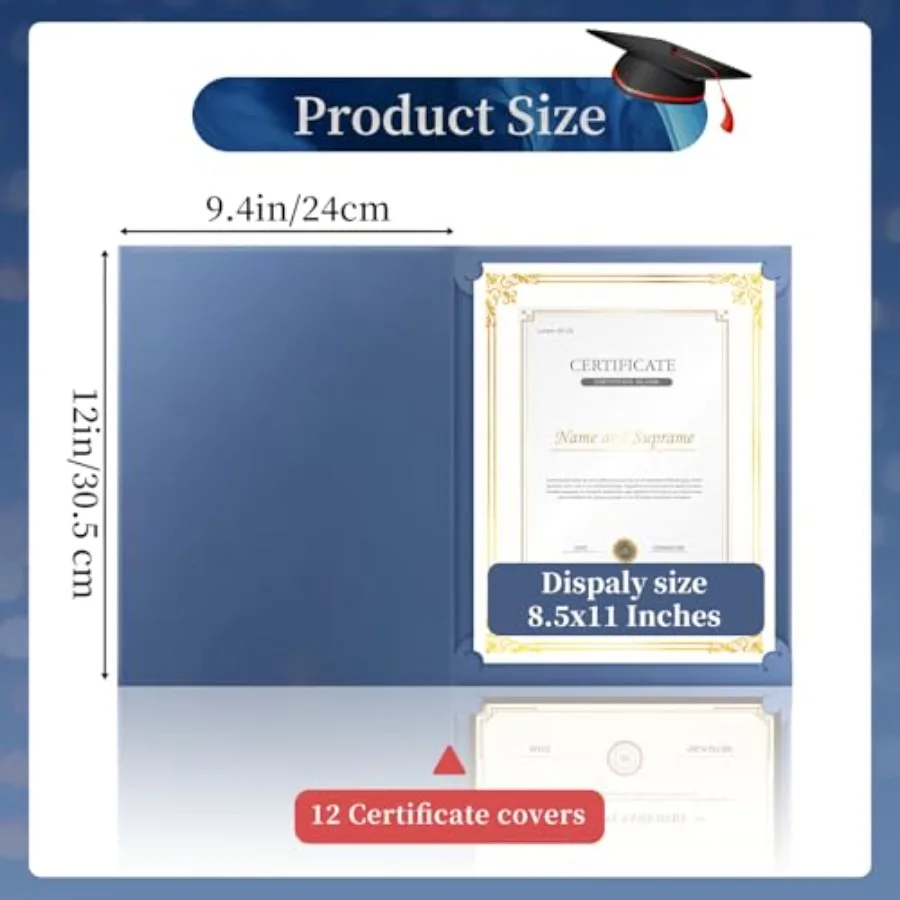12 Packs Certificate Covers, Navy Blue Cardboard Diploma Cover, Certificate Holders Gold Foil Border, for Letter Size 8.5 x 11