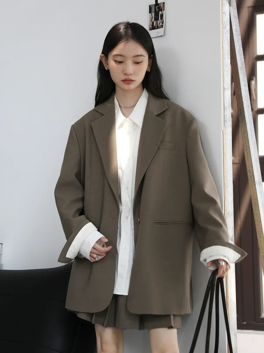 CHIC VEN Women\'s Blazer Loose New Single Button Jacket High Waist Pleated Skirt Female Clothing Set Spring Autumn 2024