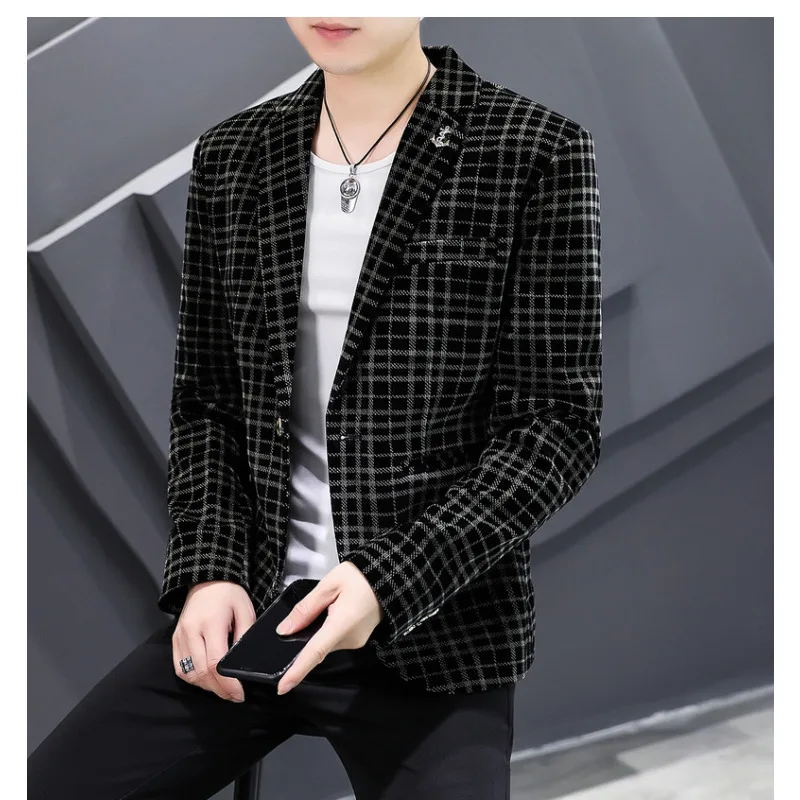 New Corduroy Men Blazer Black Print Slim Fit Business Casual Formal Suit Jacket Fashion Personalized Coat M-5XL Wedding Dress