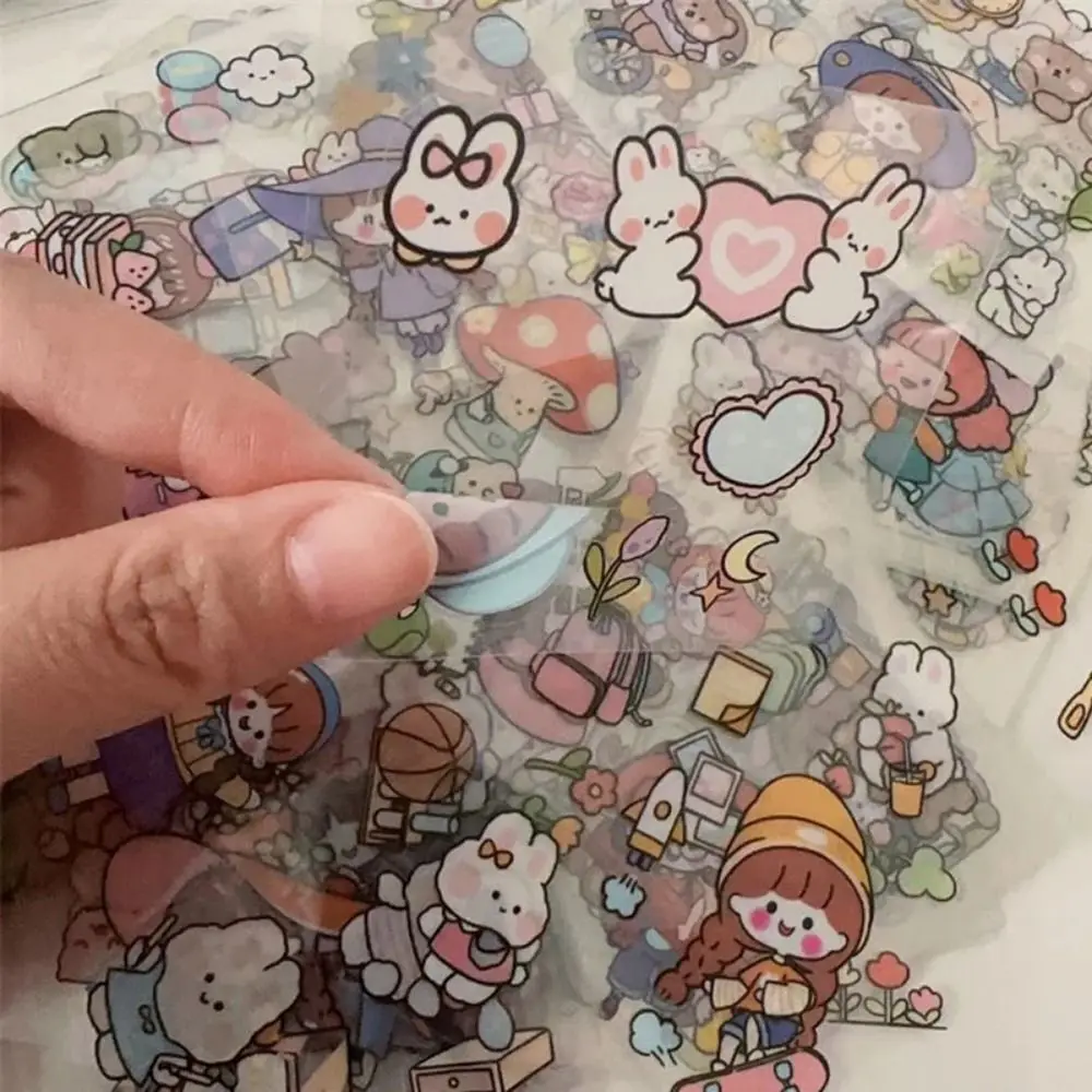 10/20/50Pcs Cute Cartoon Patterns PVC Stickers Transparent DIY Notebook Decoration Waterproof Scrapbook Decor