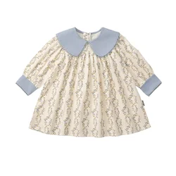 Children's Countryside Style Floral Long Sleeved Dress Autumn Baby's Fresh Little Collar Pure Cotton Princess Dress for Girls