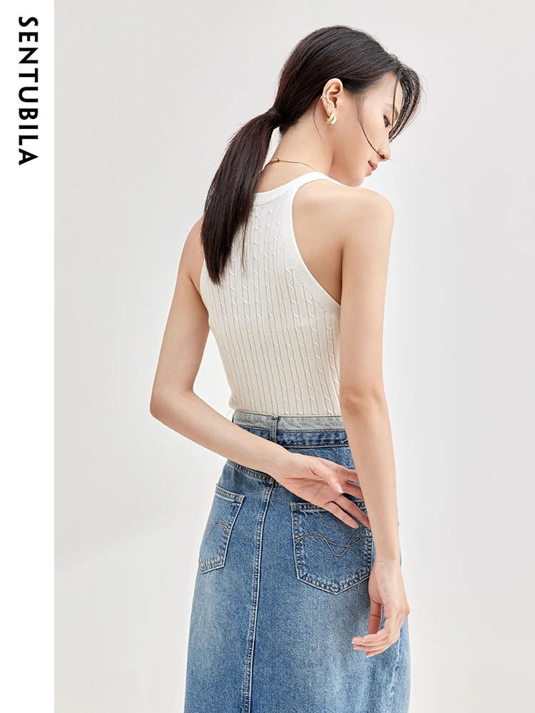 SENTUBILA Women\'s Halter Vest Spring Autumn New Knitted Slim Sexy Fashion Pullover Solid Versatile Tops Woman Clothing W33I52187